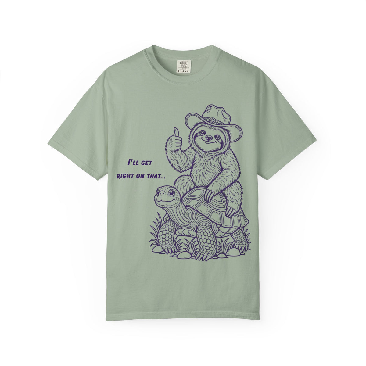 Sloth on Turtle T-Shirt – “I’ll Get Right on That” Vintage Graphic Tee
