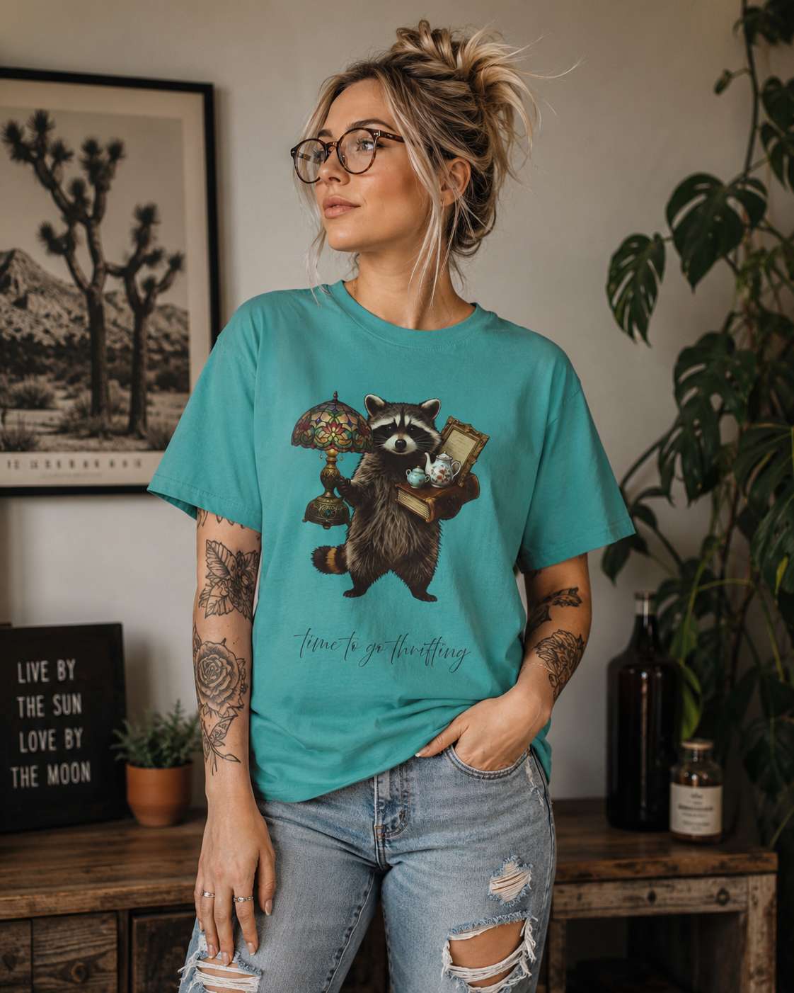 Raccoon Thrifting Graphic T-Shirt — 'Time to Go Thrifting' Vintage Style