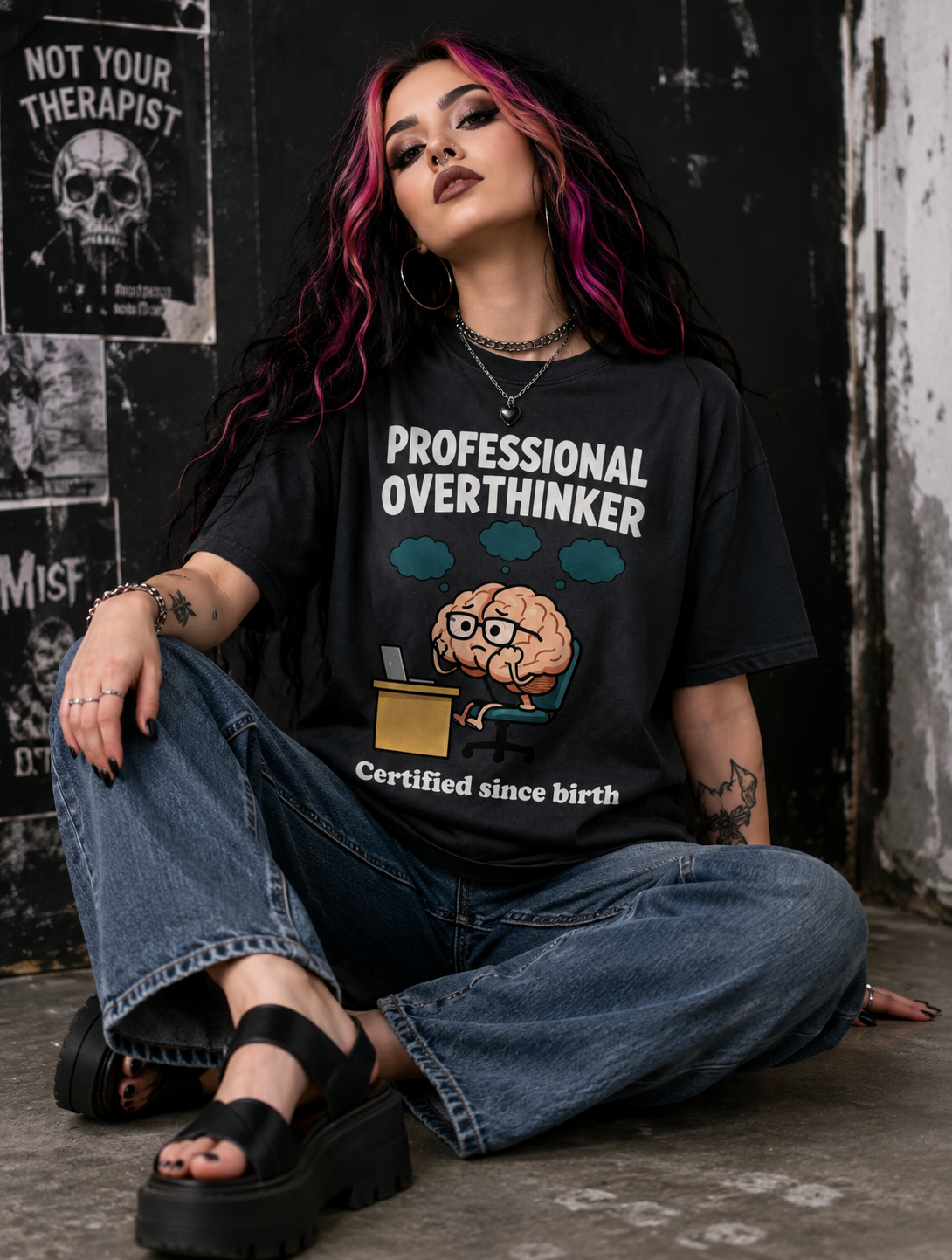 Professional Overthinker T-Shirt — “Certified Since Birth” Funny Brain Graphic Tee