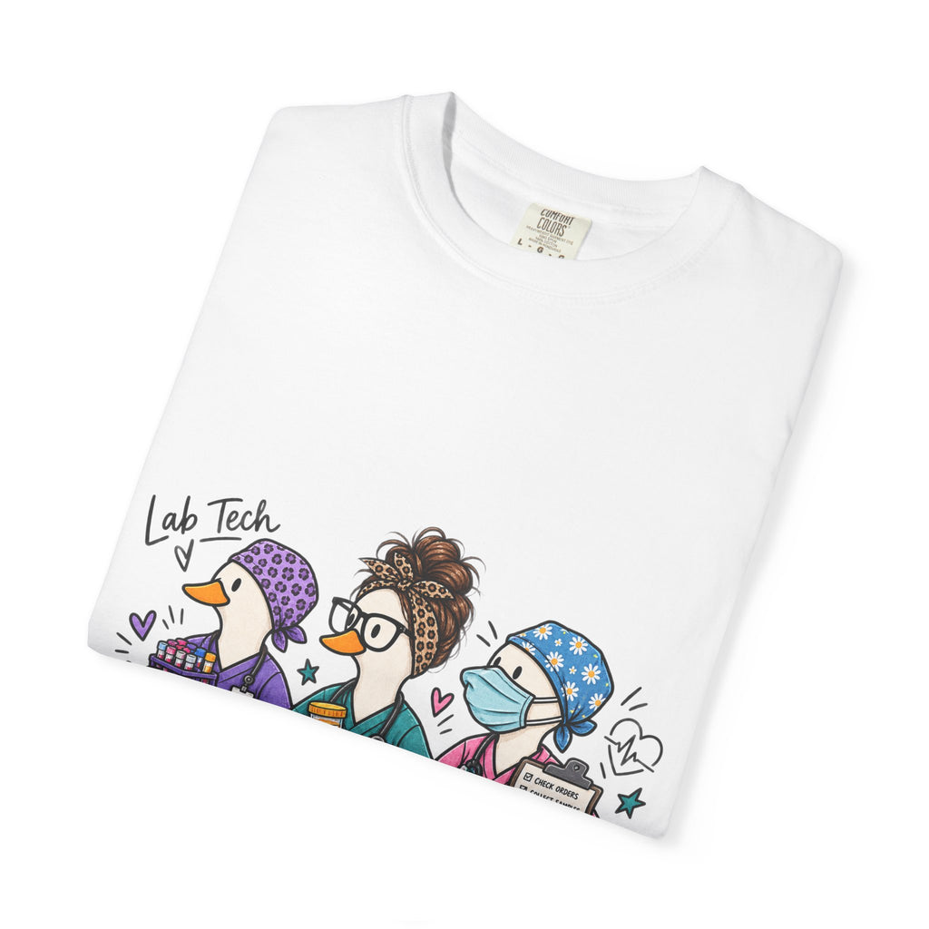 Lab Tech Team T-Shirt — Cute Cartoon Laboratory Scientist Shirt for Medical & Research Staff