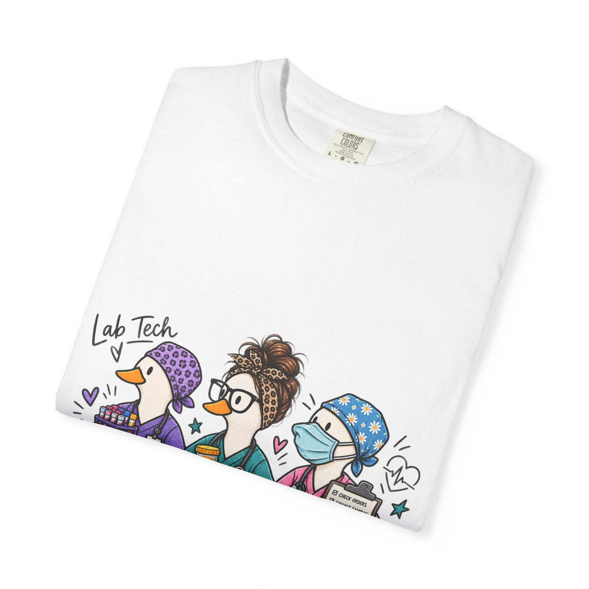 Lab Tech Team T-Shirt — Cute Cartoon Laboratory Scientist Shirt for Medical & Research Staff