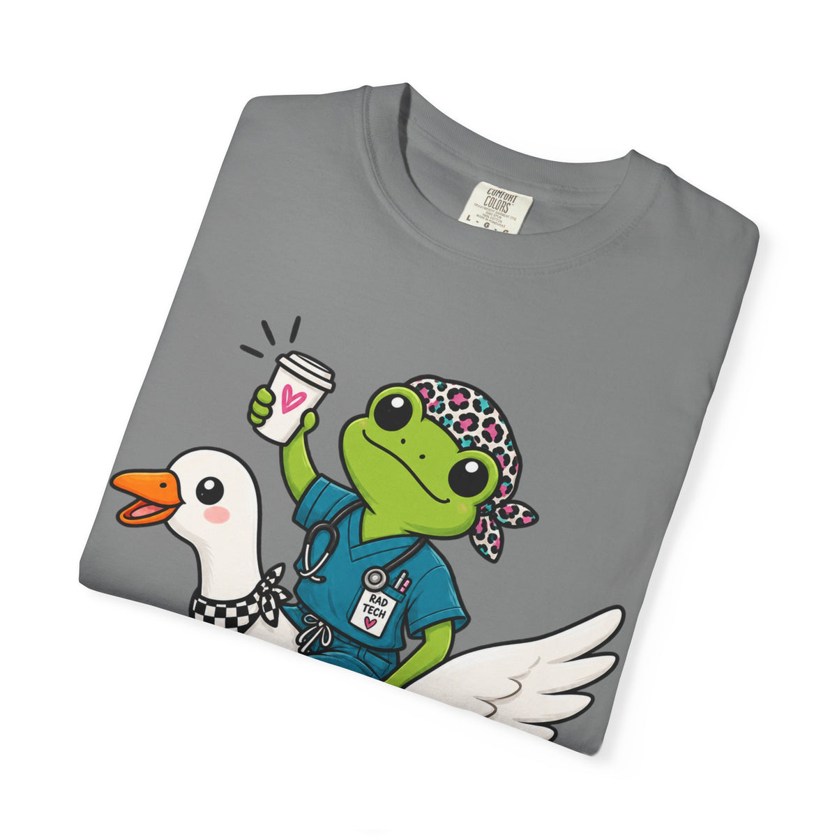 Just Winging It Nurse T-Shirt — Frog Scrub Nurse Riding Goose Graphic Tee