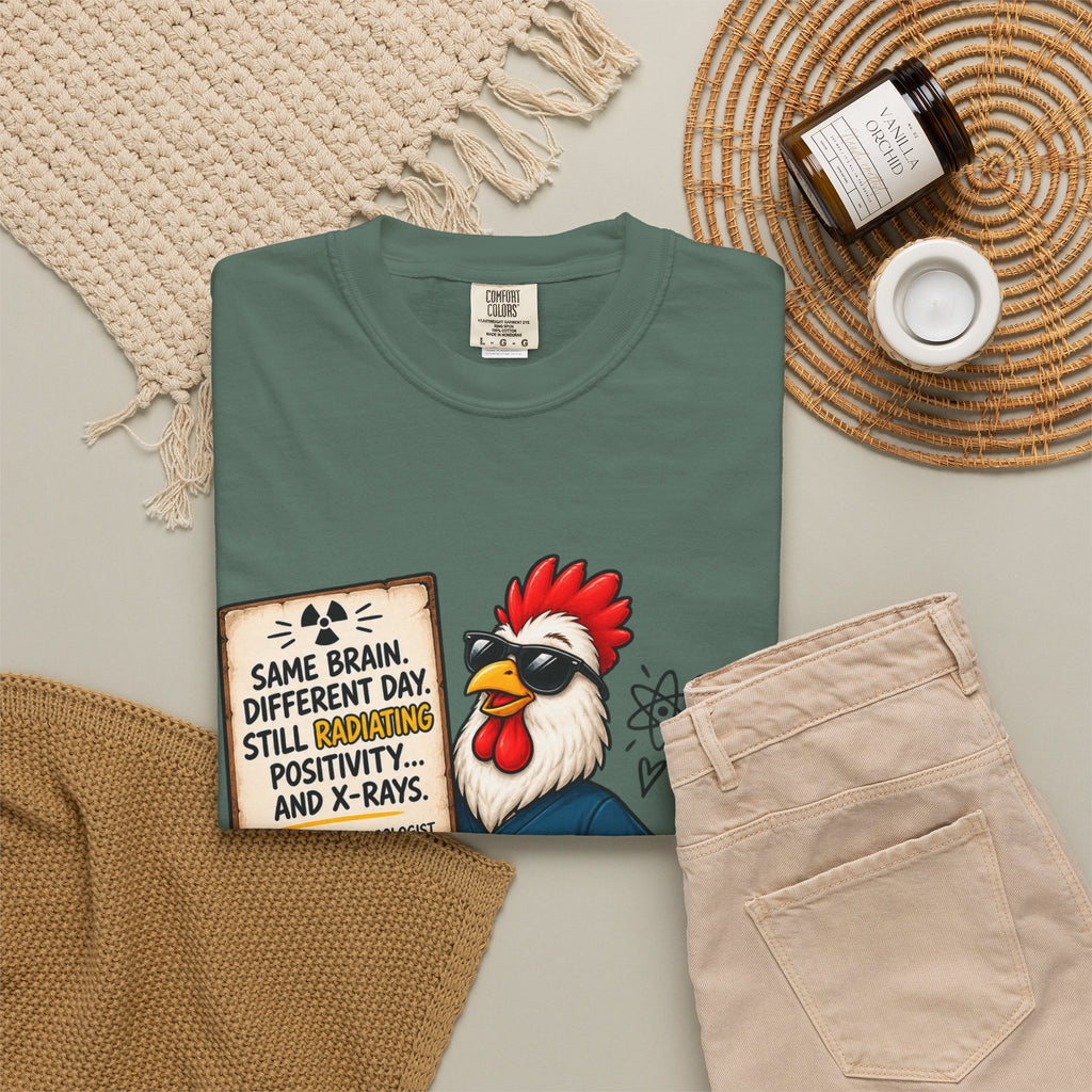 Radiology Rooster T-Shirt — 'Same Brain, Different Day' Medical Tech Tee