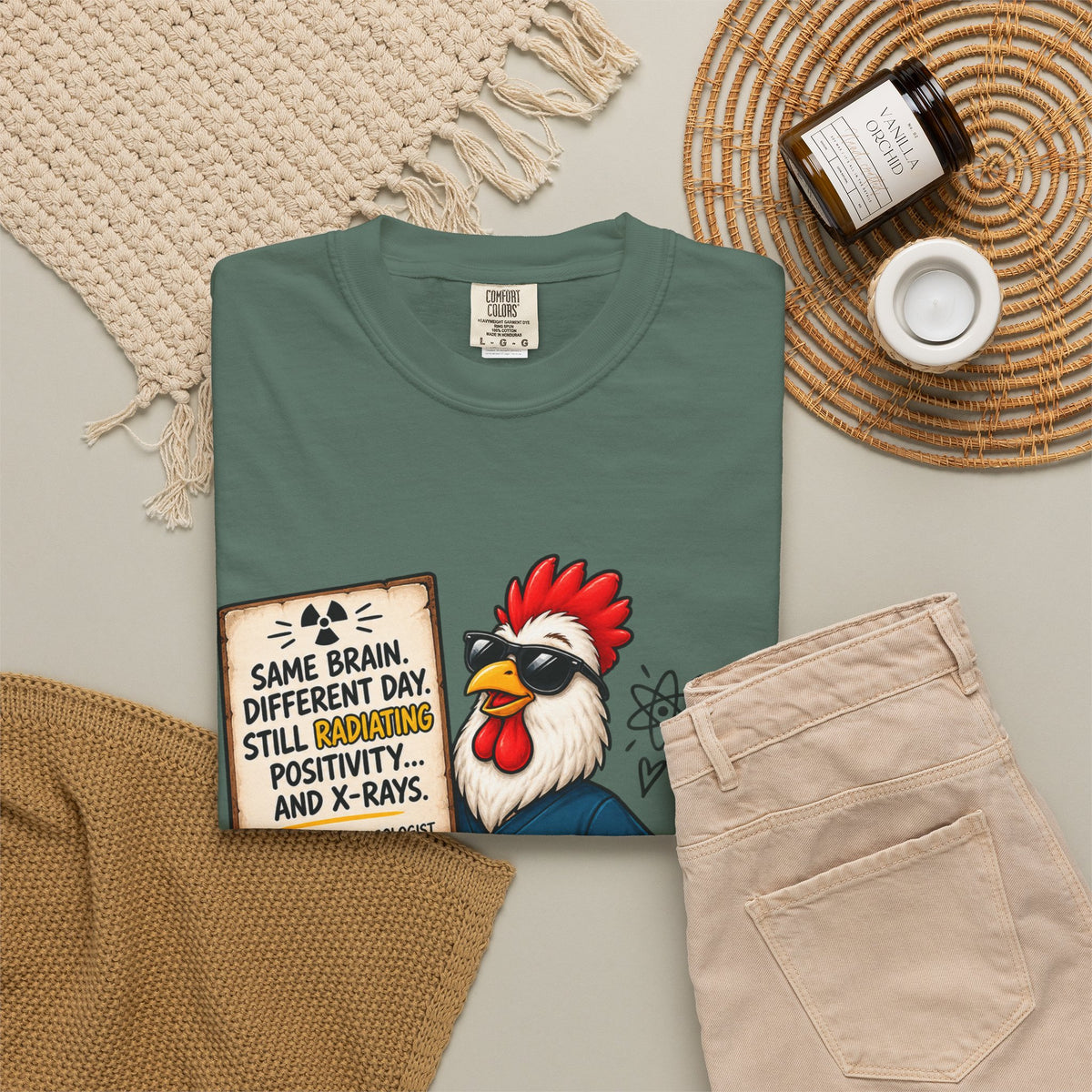 Radiology Rooster T-Shirt — 'Same Brain, Different Day' Medical Tech Tee