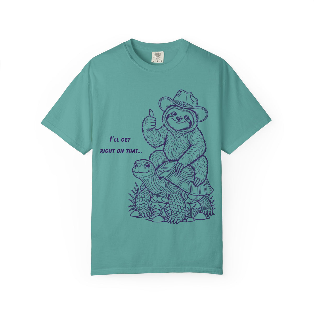 Sloth on Turtle T-Shirt – “I’ll Get Right on That” Vintage Graphic Tee