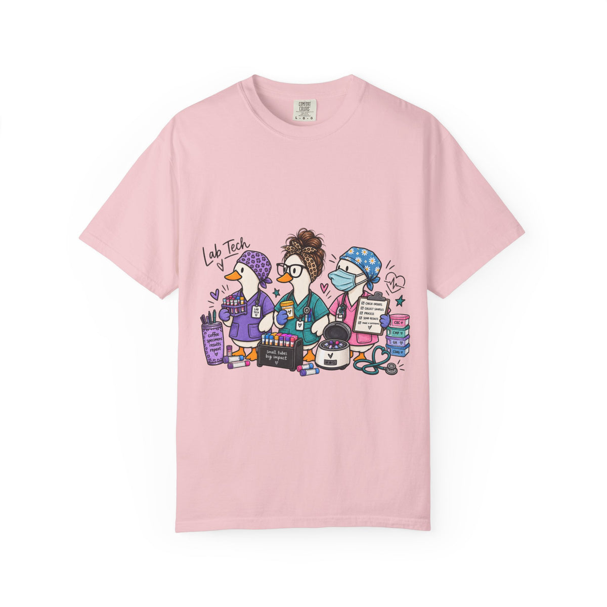 Lab Tech Team T-Shirt — Cute Cartoon Laboratory Scientist Shirt for Medical & Research Staff