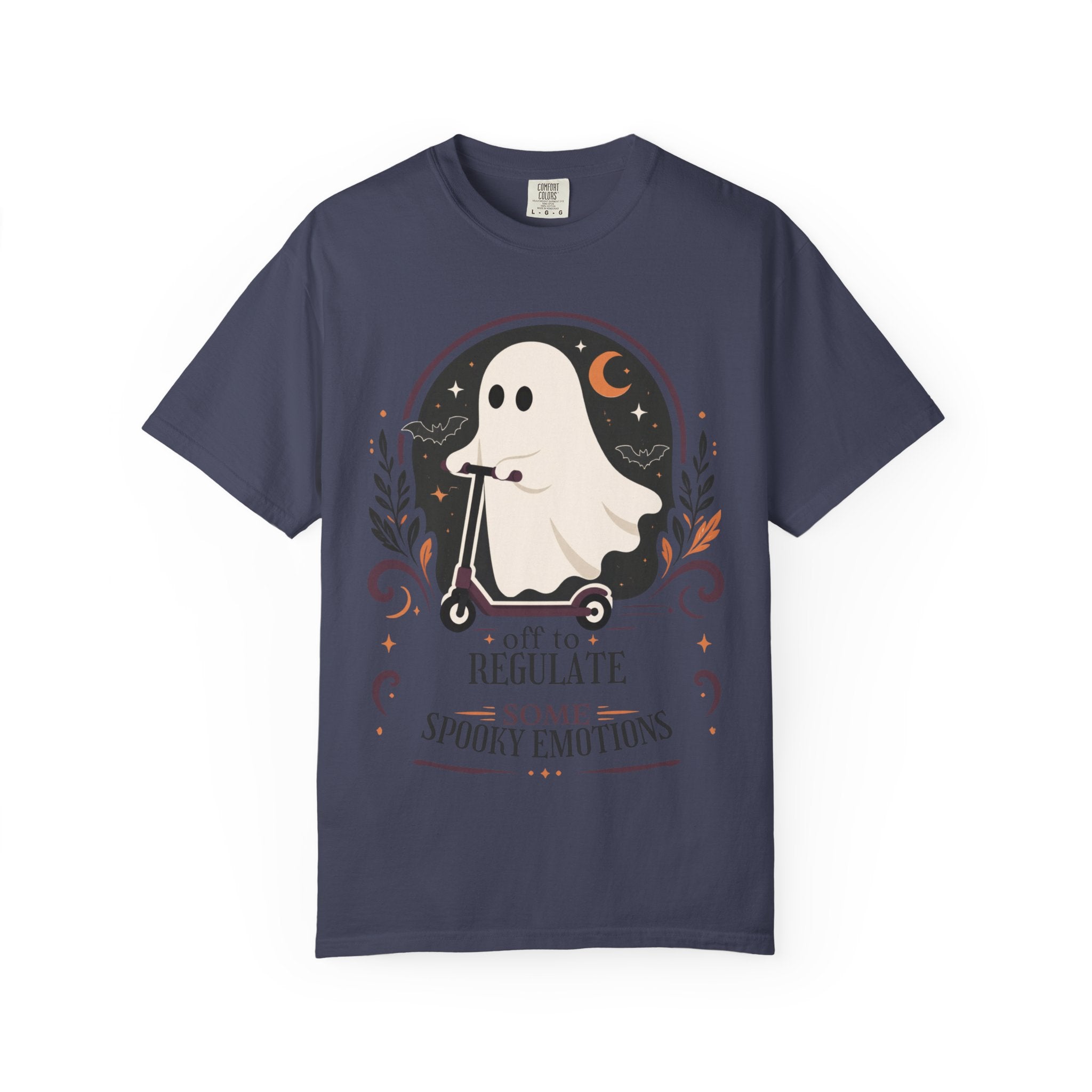 Ghost Scooter T‑Shirt — "Off to Regulate Some Spooky Emotions" Halloween Tee
