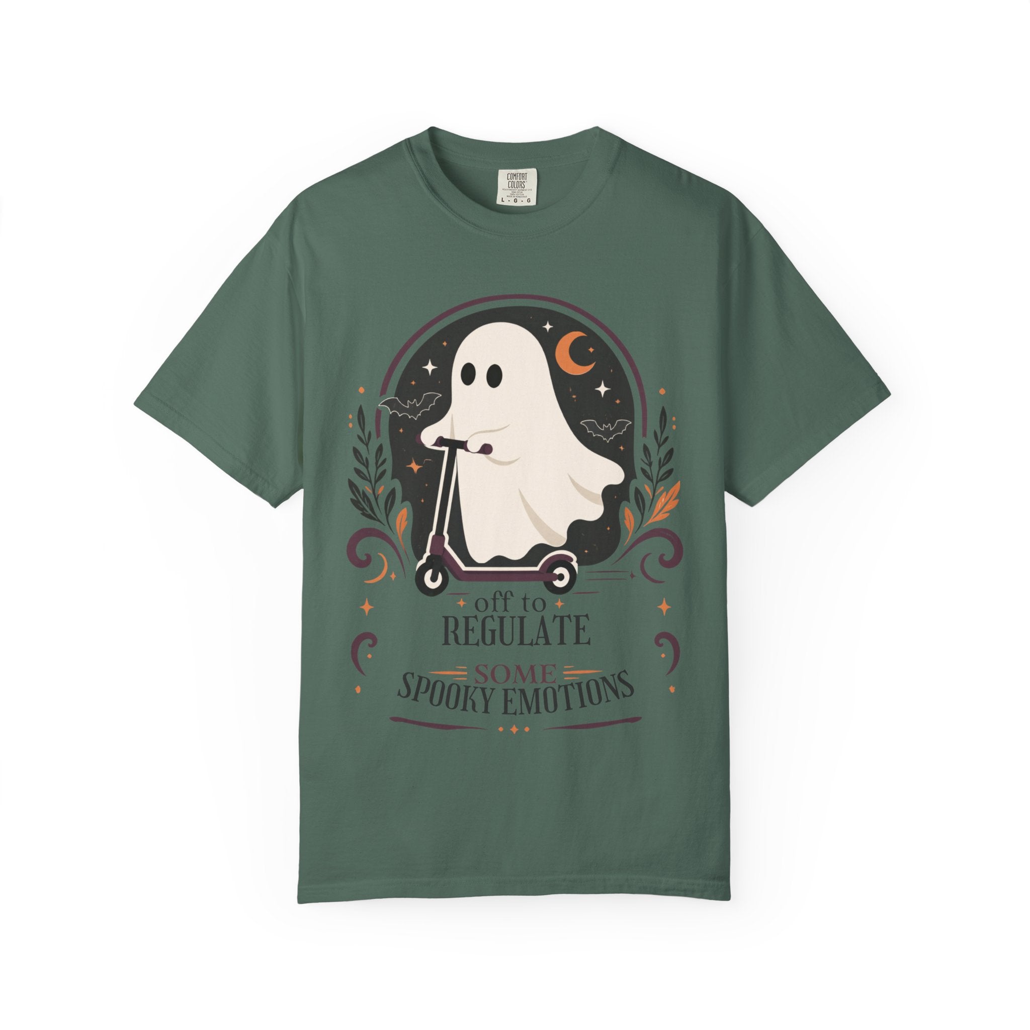 Ghost Scooter T‑Shirt — "Off to Regulate Some Spooky Emotions" Halloween Tee