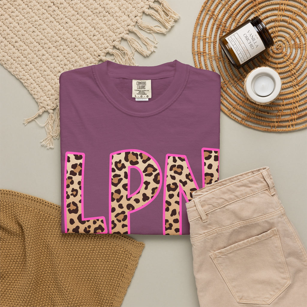 LPN Leopard Print Tee — Pink-Outlined Licensed Practical Nurse T-Shirt