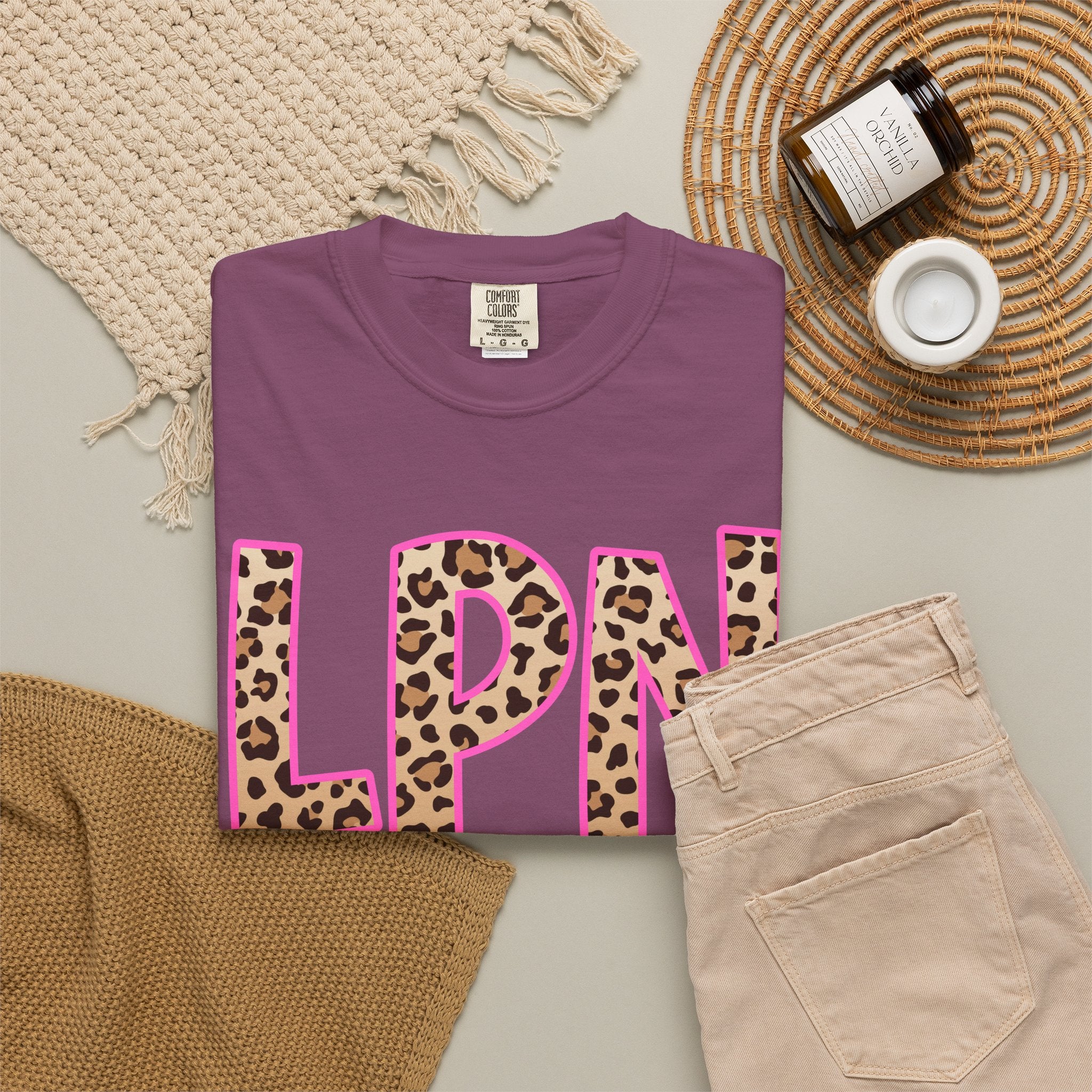 LPN Leopard Print Tee — Pink-Outlined Licensed Practical Nurse T-Shirt