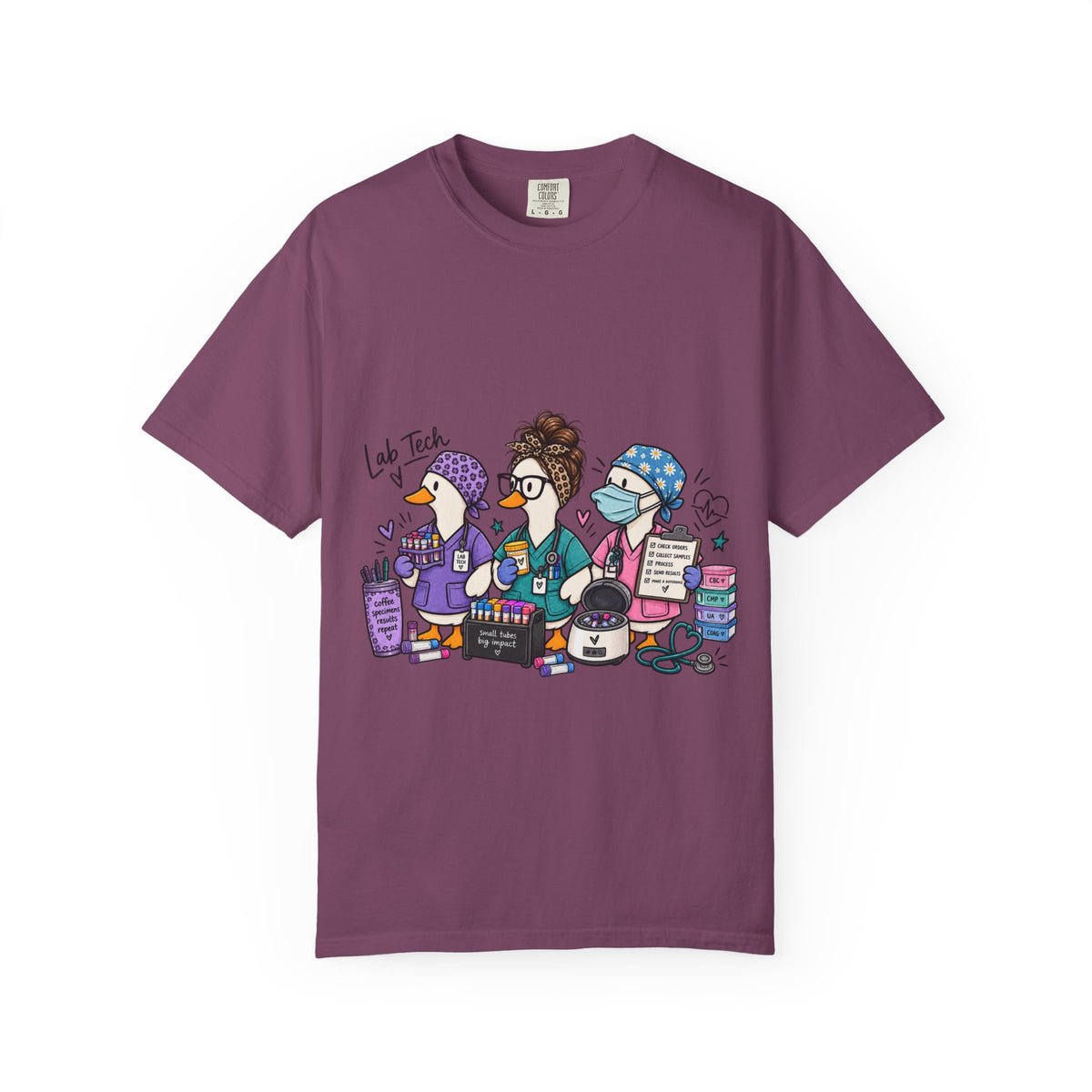 Lab Tech Team T-Shirt — Cute Cartoon Laboratory Scientist Shirt for Medical & Research Staff