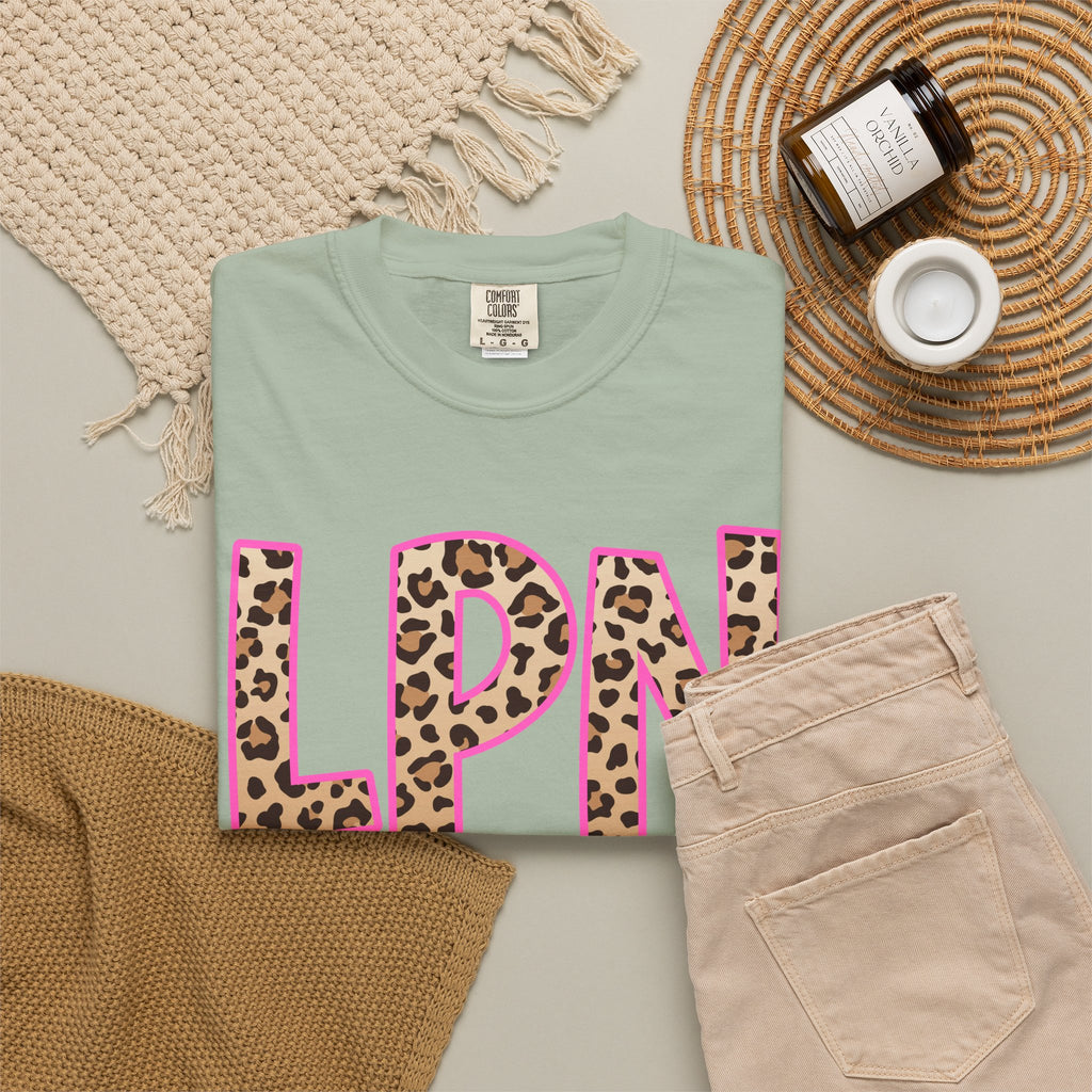 LPN Leopard Print Tee — Pink-Outlined Licensed Practical Nurse T-Shirt