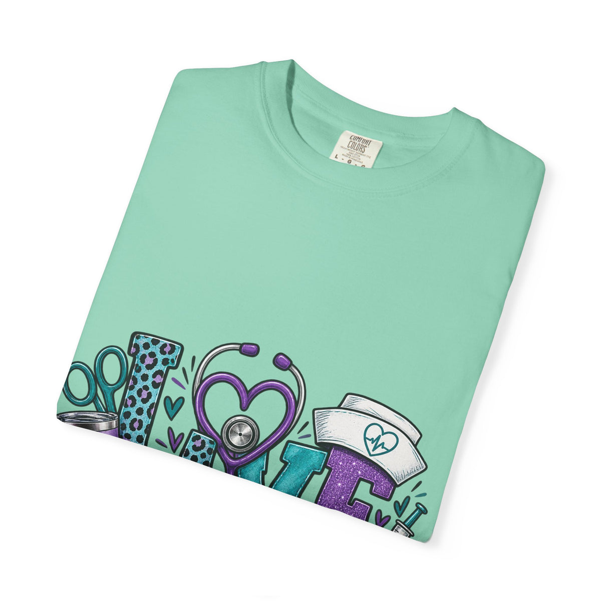 Nurse Love T-Shirt — Medical Hearts, Stethoscope & Scrubs Graphic