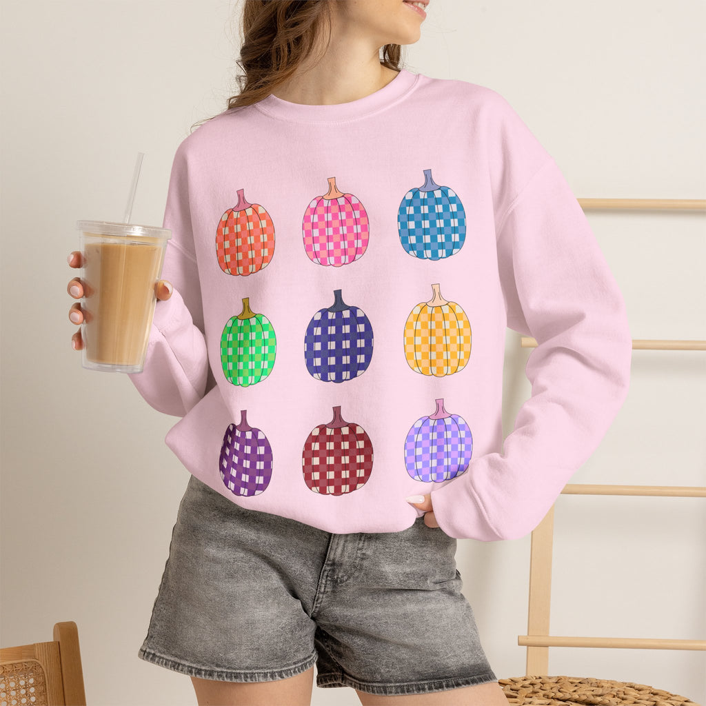Pumpkin grid autumn Crewneck Sweatshirt
