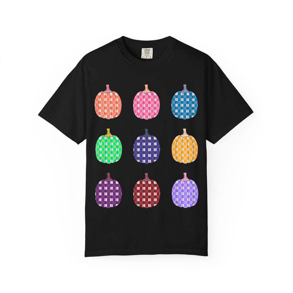 Pumpkin Grid T‑Shirt — Colorful Patterned Pumpkins Tee for Fall & Halloween