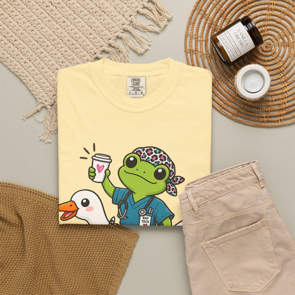 Just Winging It Nurse T-Shirt — Frog Scrub Nurse Riding Goose Graphic Tee