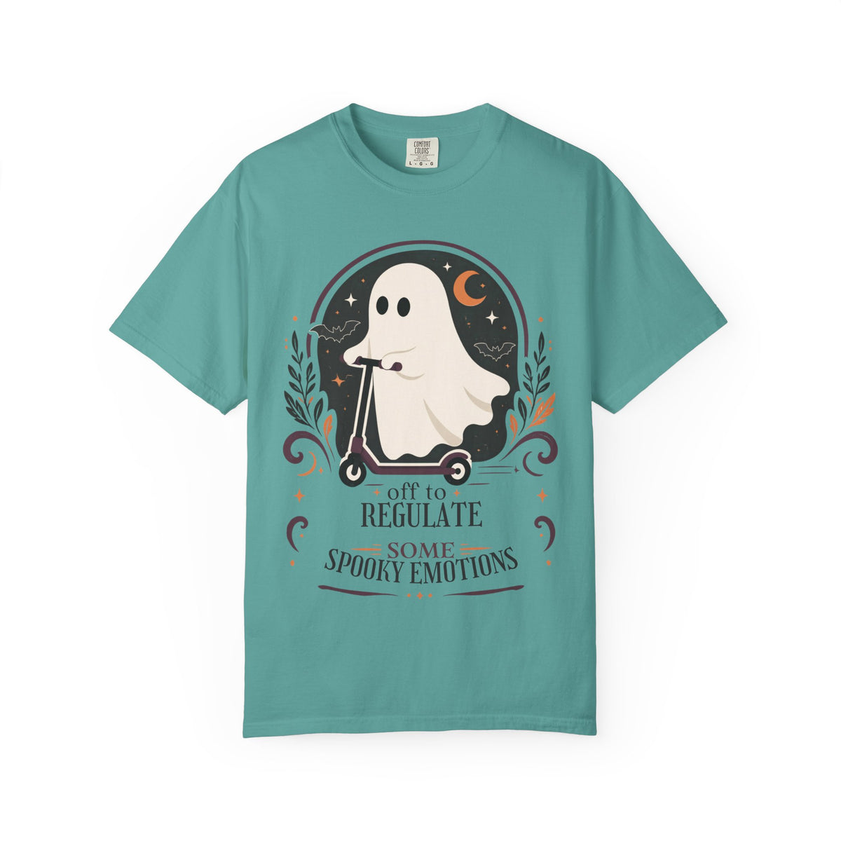 Ghost Scooter T‑Shirt — "Off to Regulate Some Spooky Emotions" Halloween Tee