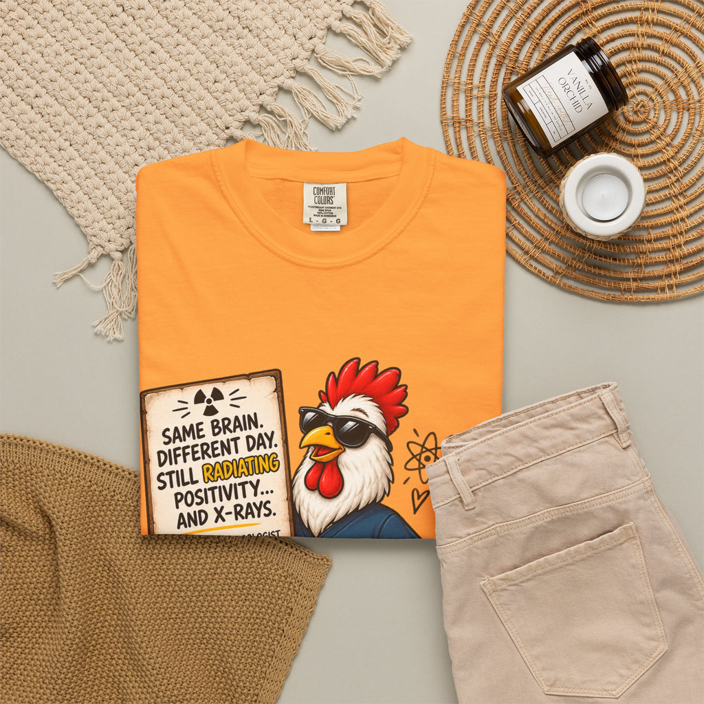 Radiology Rooster T-Shirt — 'Same Brain, Different Day' Medical Tech Tee