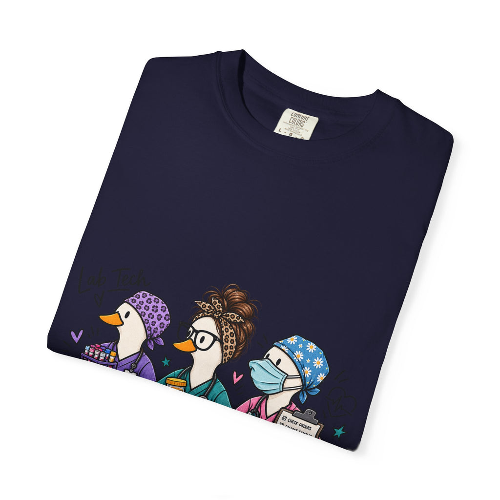 Lab Tech Team T-Shirt — Cute Cartoon Laboratory Scientist Shirt for Medical & Research Staff