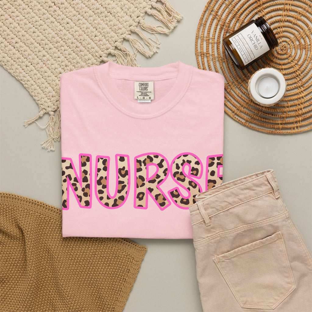 Nurse Leopard Print T-Shirt — Bold Pink Animal Print Nursing Tee