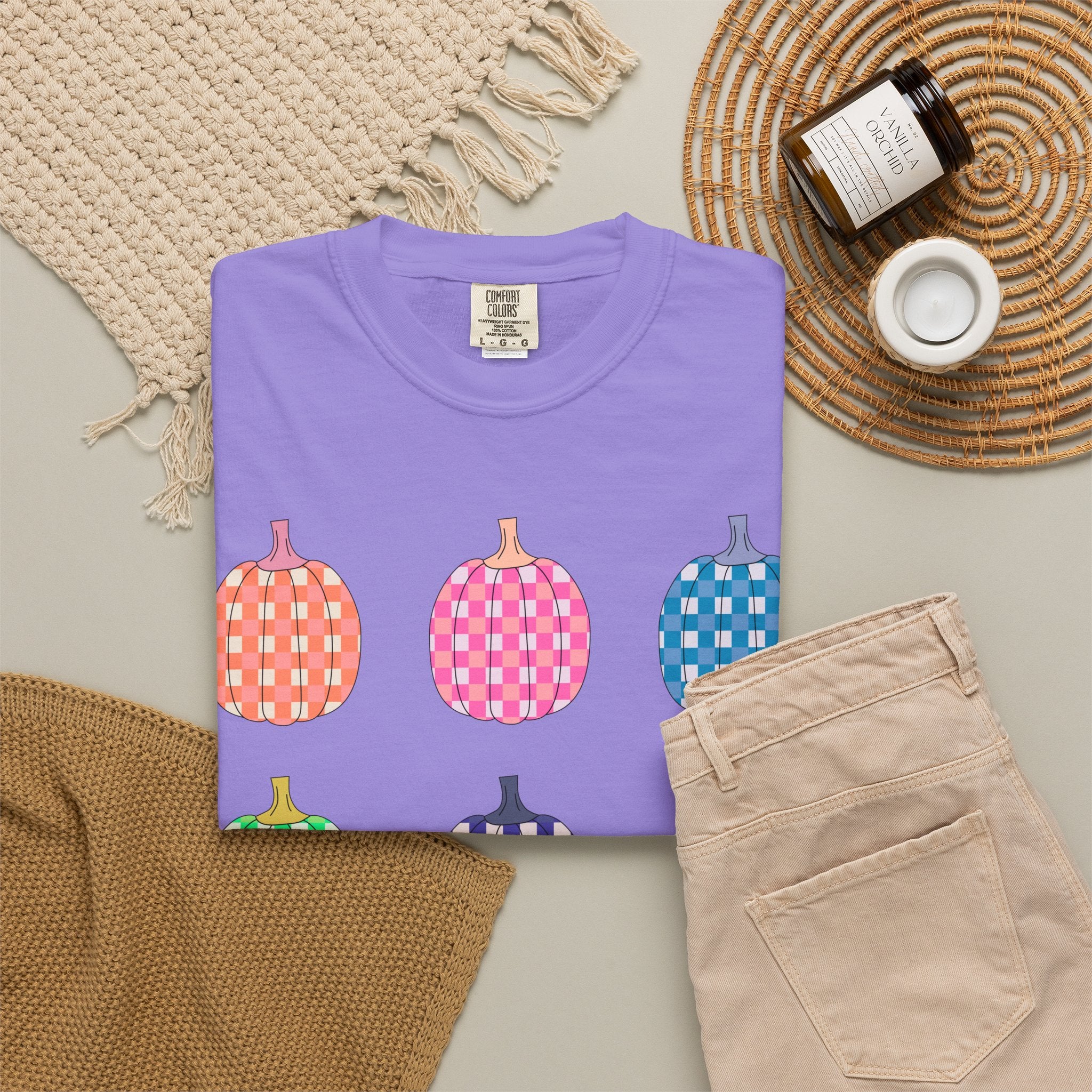 Pumpkin Grid T‑Shirt — Colorful Patterned Pumpkins Tee for Fall & Halloween