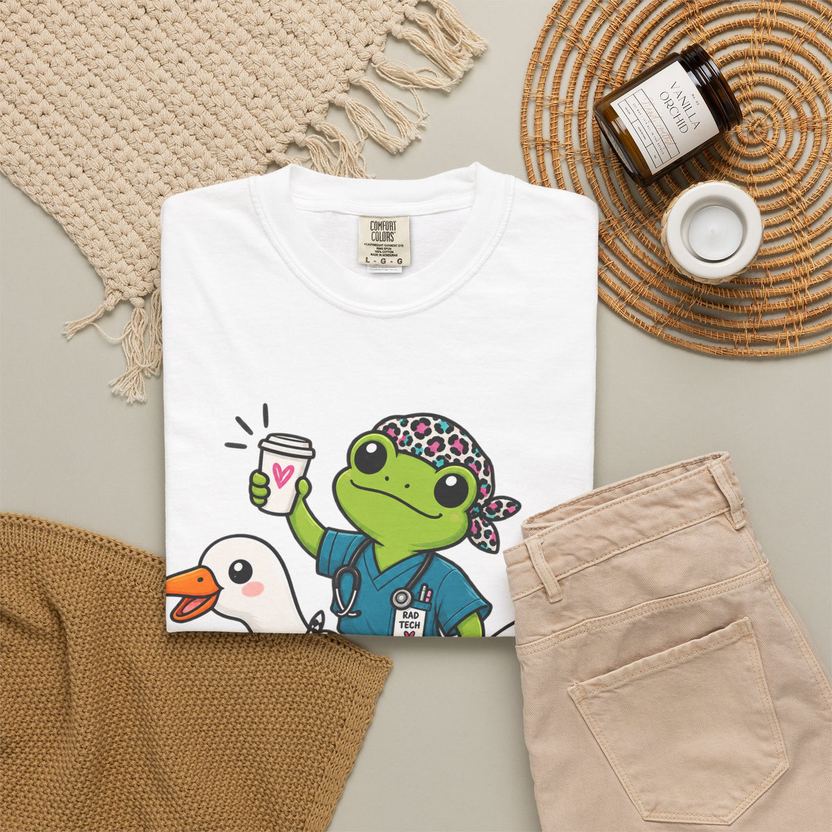 Just Winging It Nurse T-Shirt — Frog Scrub Nurse Riding Goose Graphic Tee