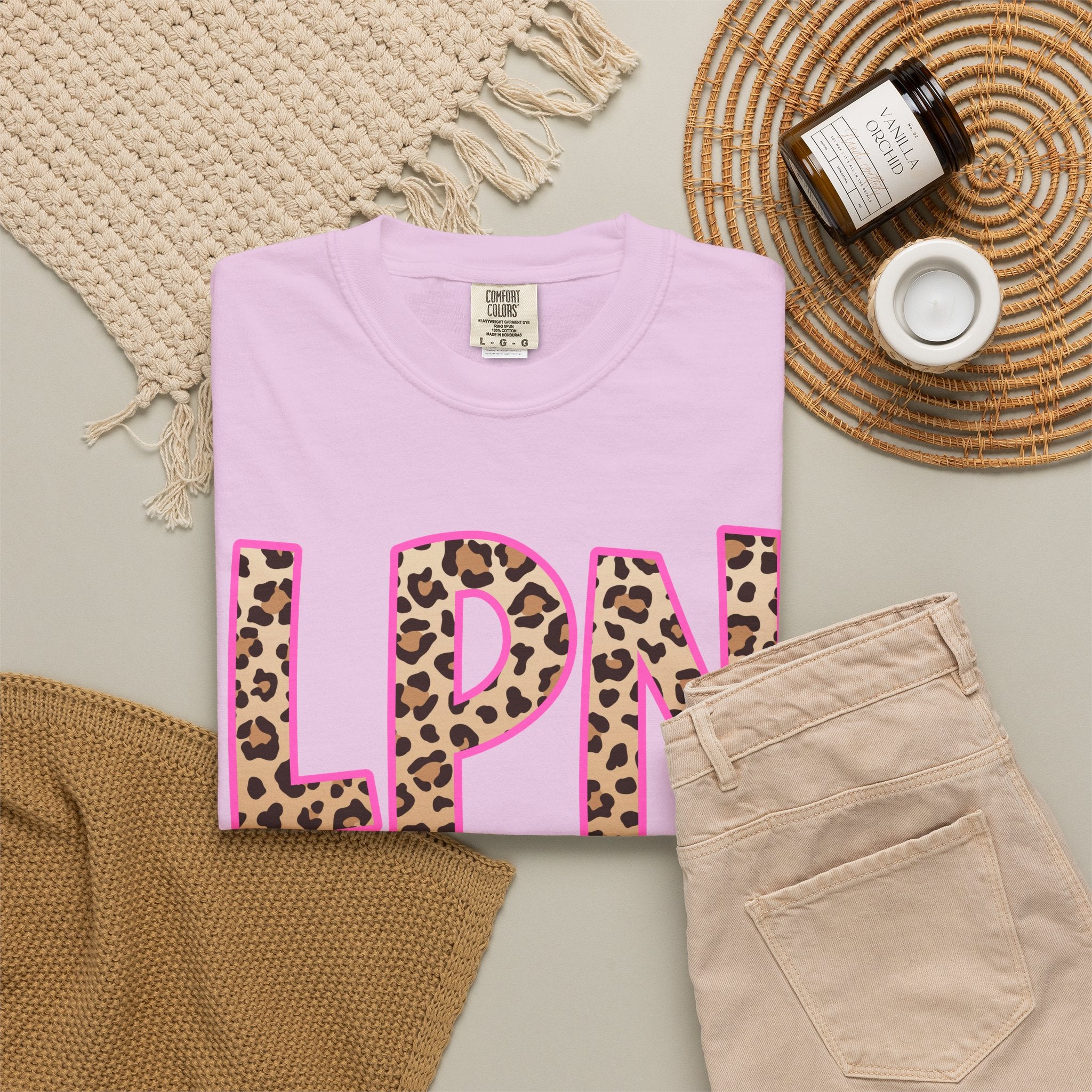 LPN Leopard Print Tee — Pink-Outlined Licensed Practical Nurse T-Shirt