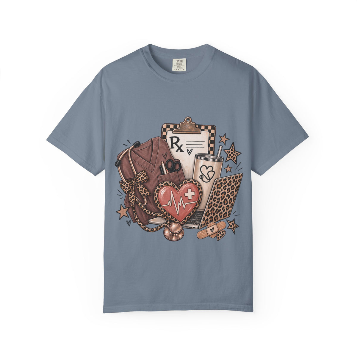 Nurse Life Graphic T-Shirt — Medical Symbols, Heartbeat & Clipboard Design