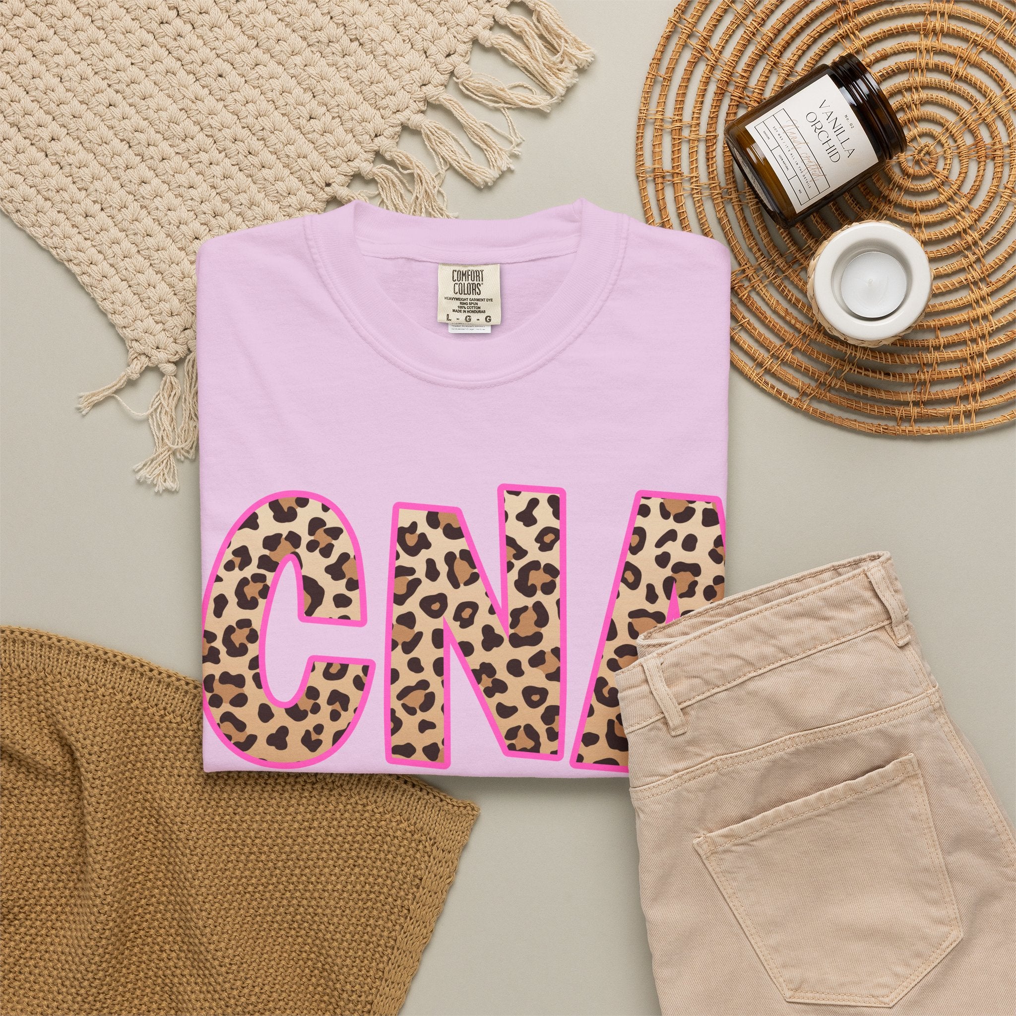 CNA Leopard Print Tee — Pink Outline Certified Nursing Assistant Shirt