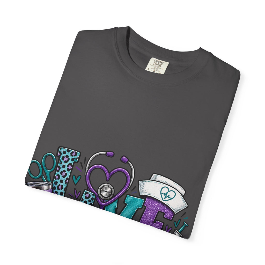 Nurse Love T-Shirt — Medical Hearts, Stethoscope & Scrubs Graphic