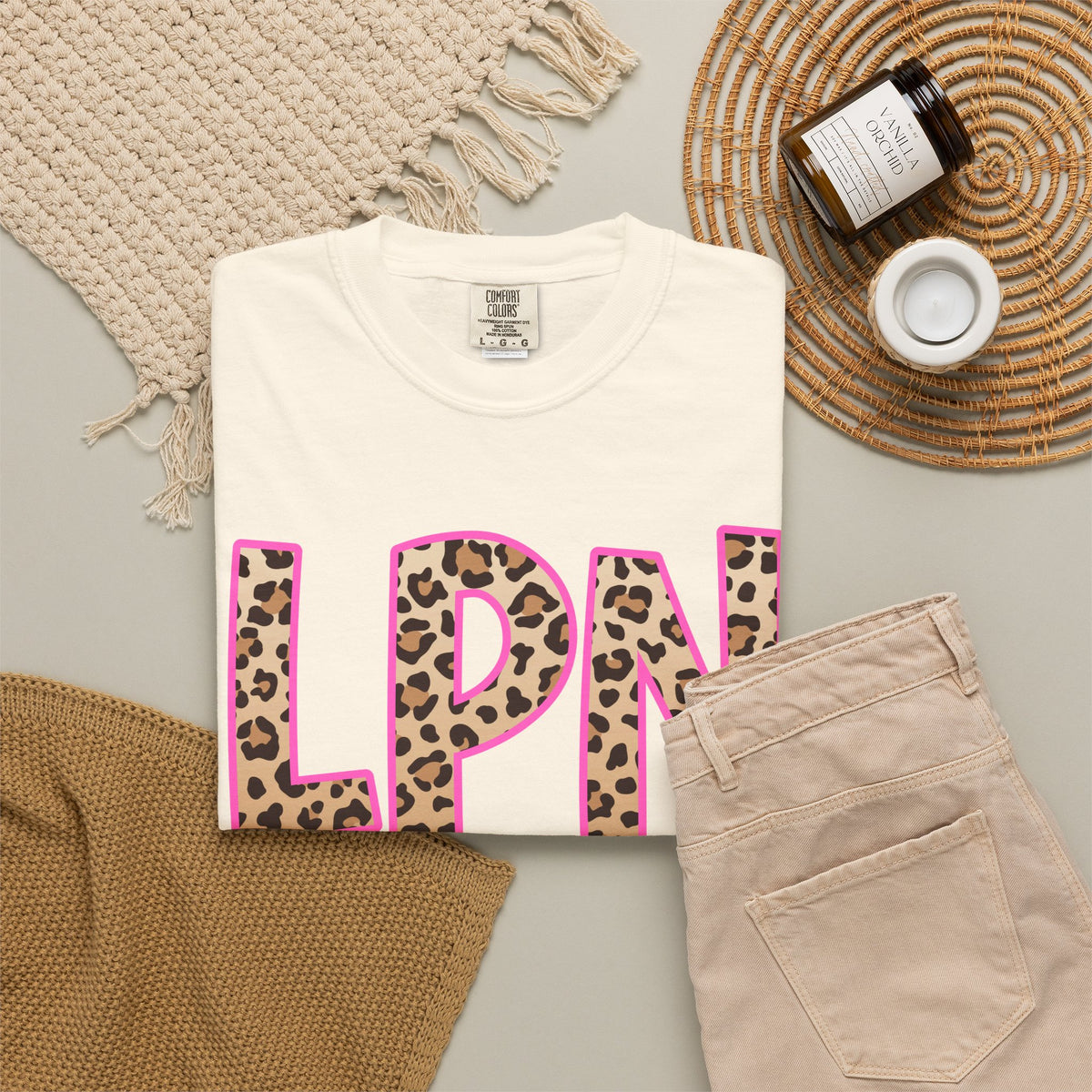 LPN Leopard Print Tee — Pink-Outlined Licensed Practical Nurse T-Shirt