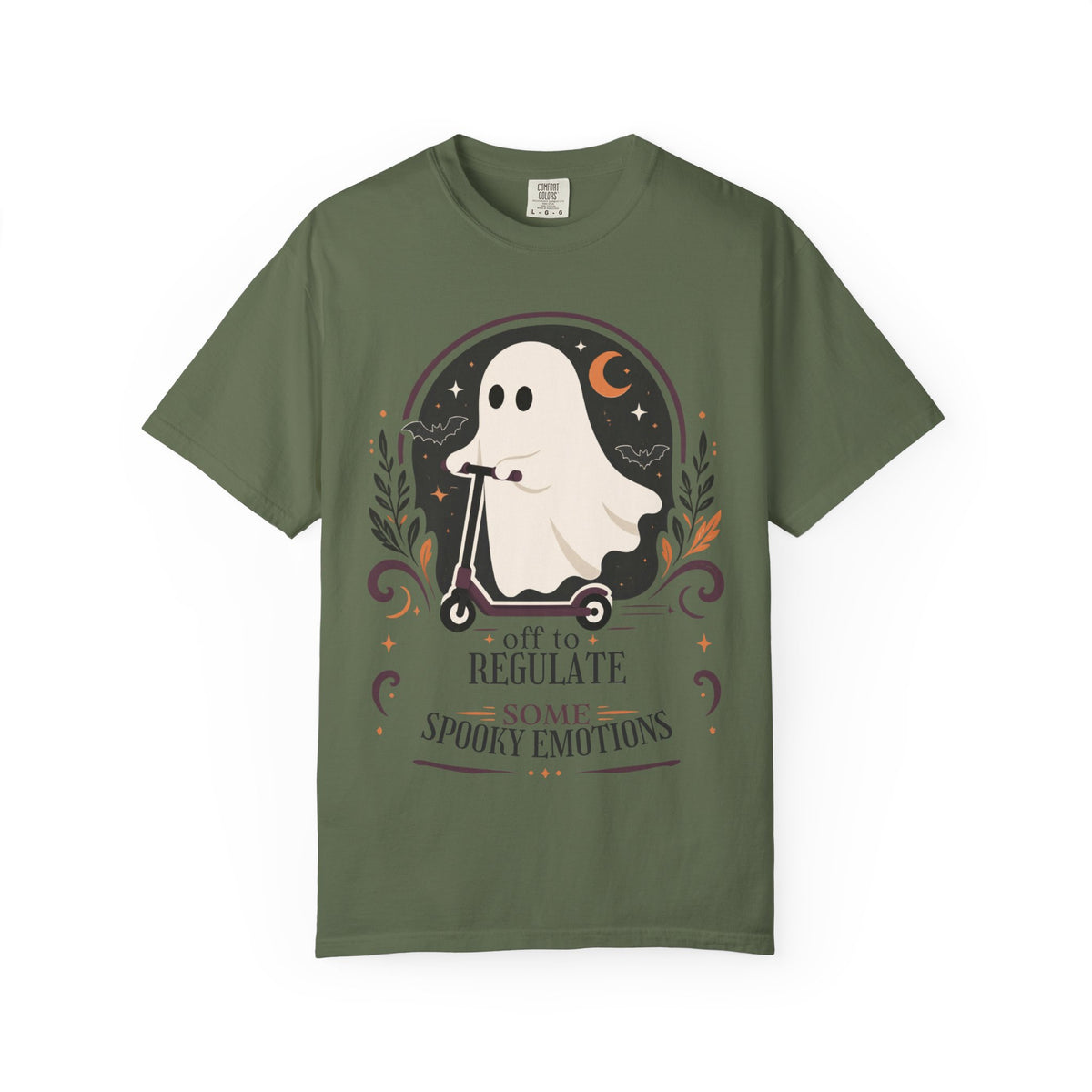Ghost Scooter T‑Shirt — "Off to Regulate Some Spooky Emotions" Halloween Tee