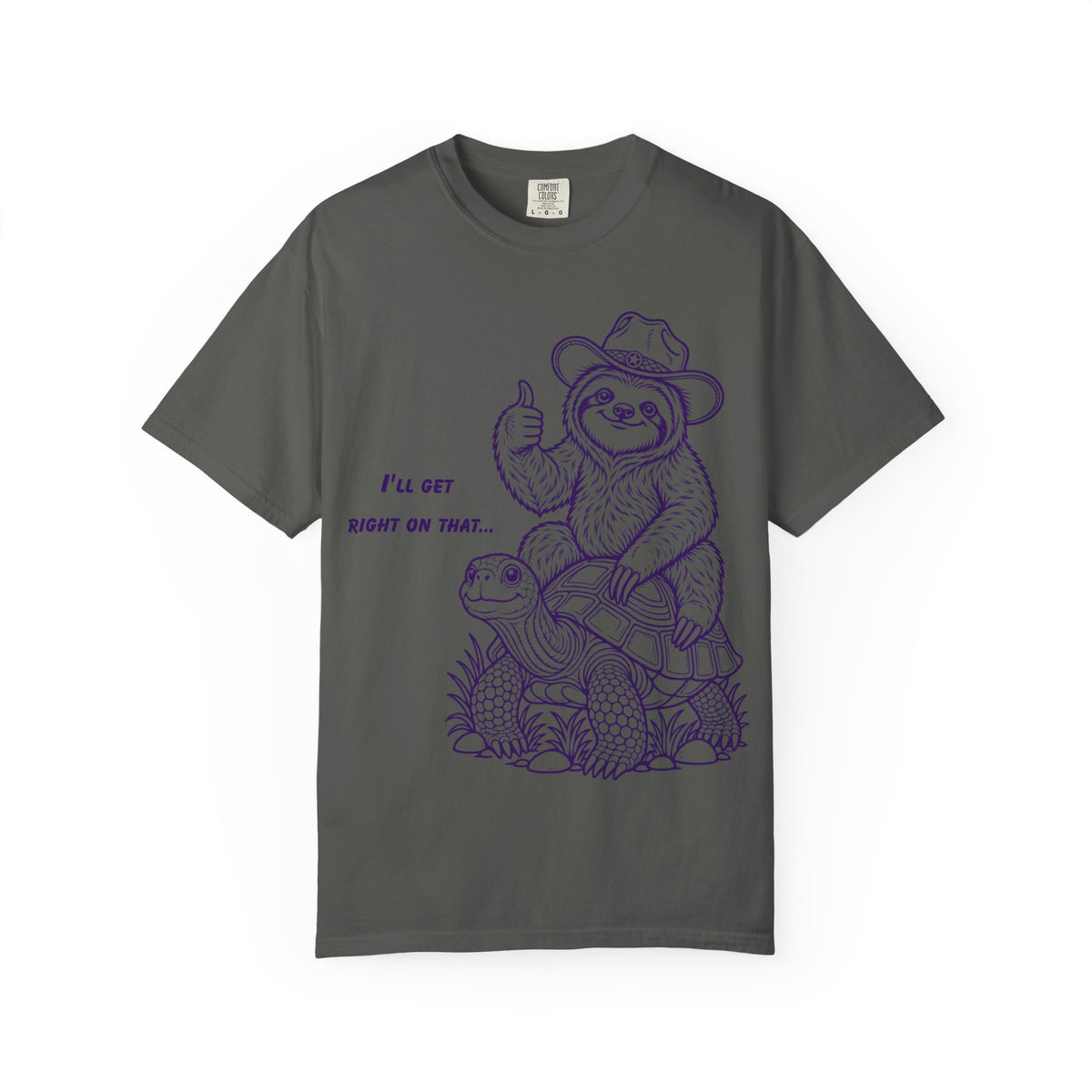 Sloth on Turtle T-Shirt – “I’ll Get Right on That” Vintage Graphic Tee