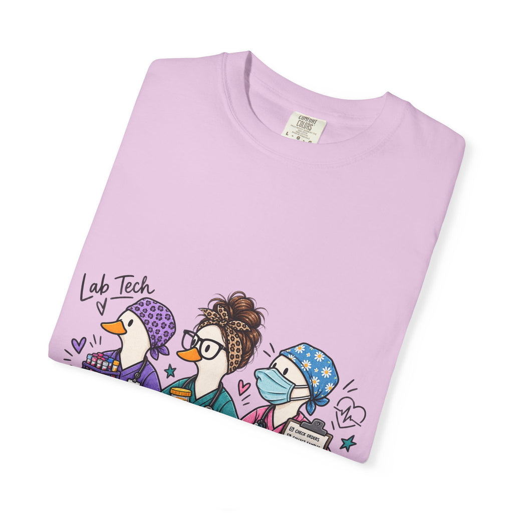 Lab Tech Team T-Shirt — Cute Cartoon Laboratory Scientist Shirt for Medical & Research Staff