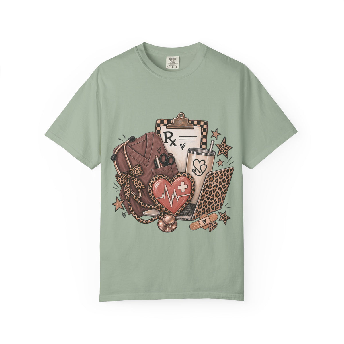 Nurse Life Graphic T-Shirt — Medical Symbols, Heartbeat & Clipboard Design