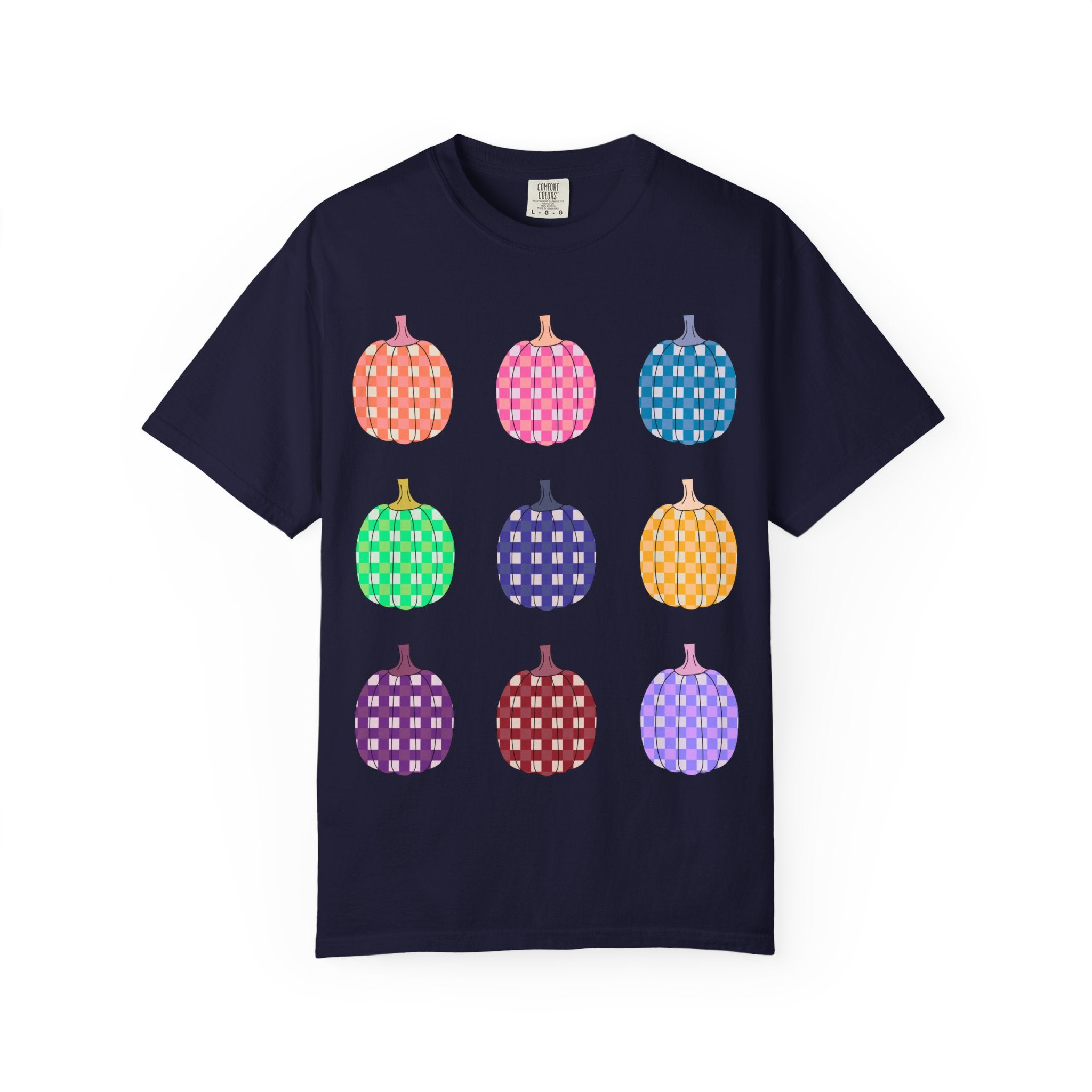 Pumpkin Grid T‑Shirt — Colorful Patterned Pumpkins Tee for Fall & Halloween