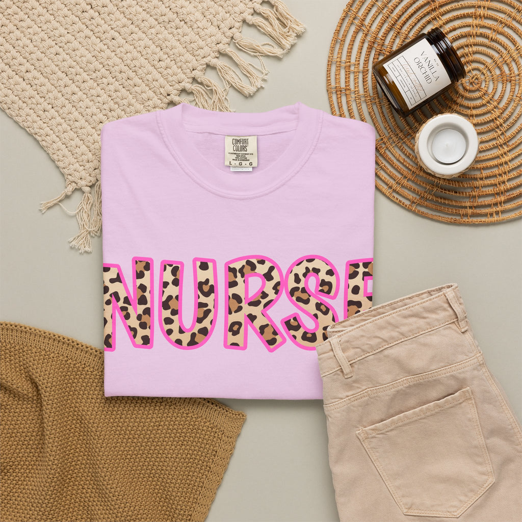 Nurse Leopard Print T-Shirt — Bold Pink Animal Print Nursing Tee