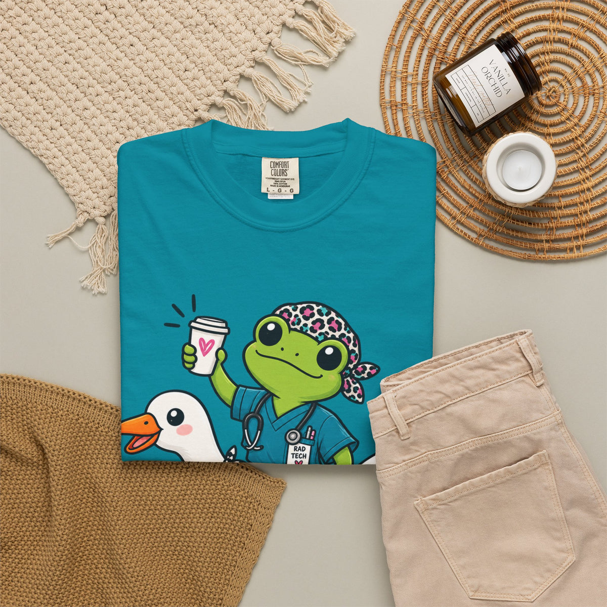 Just Winging It Nurse T-Shirt — Frog Scrub Nurse Riding Goose Graphic Tee
