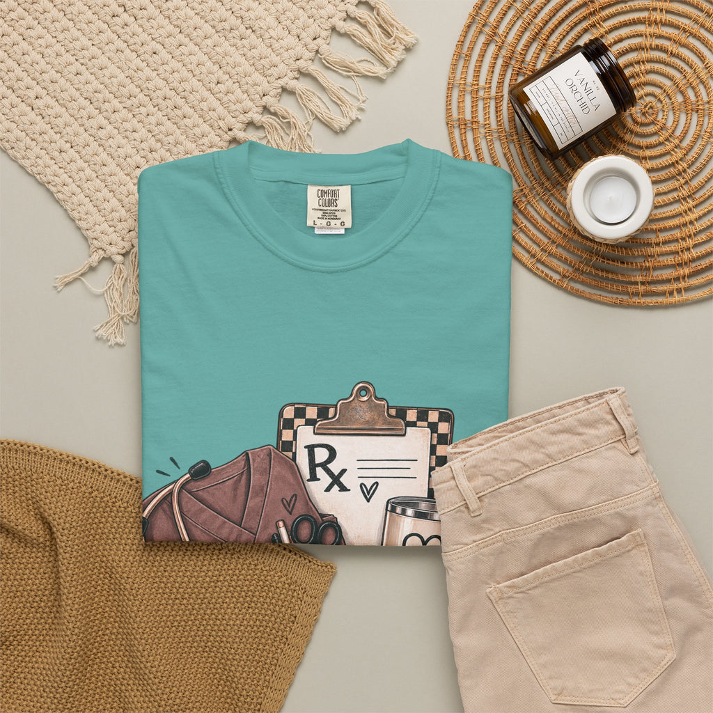 Nurse Life Graphic T-Shirt — Medical Symbols, Heartbeat & Clipboard Design