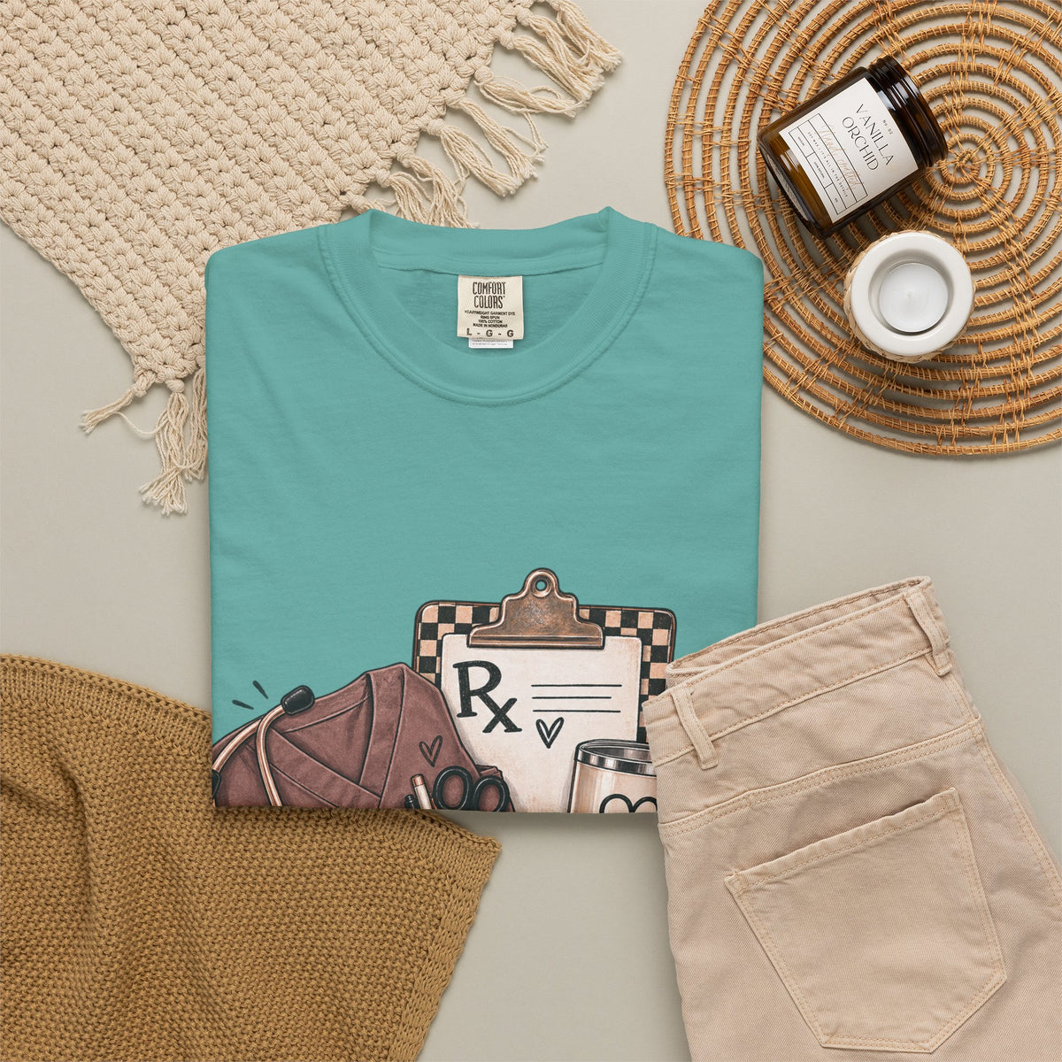 Nurse Life Graphic T-Shirt — Medical Symbols, Heartbeat & Clipboard Design