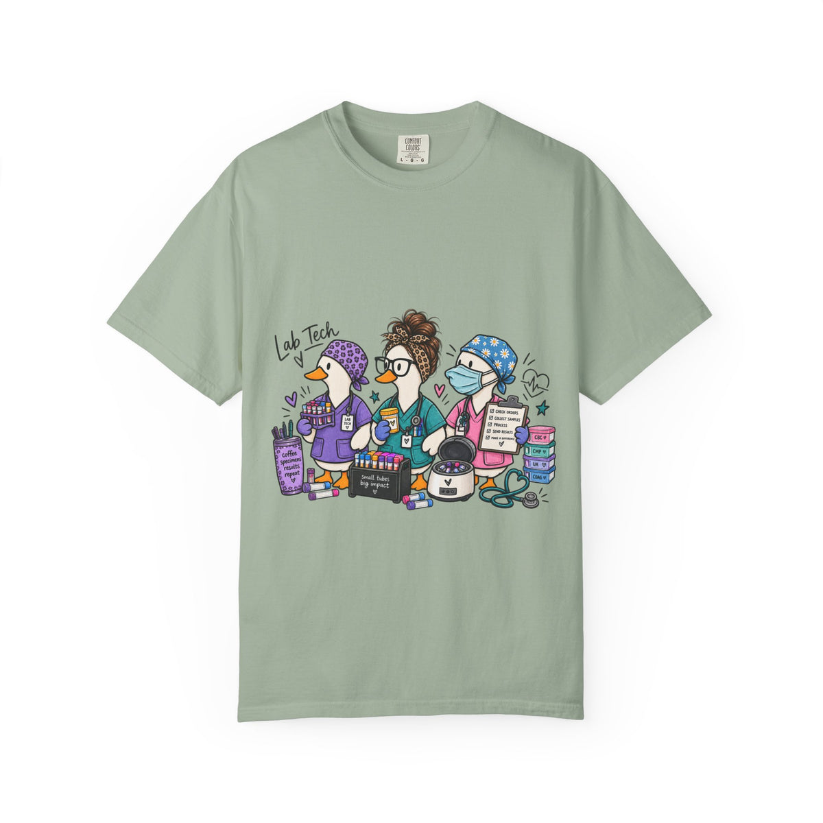 Lab Tech Team T-Shirt — Cute Cartoon Laboratory Scientist Shirt for Medical & Research Staff
