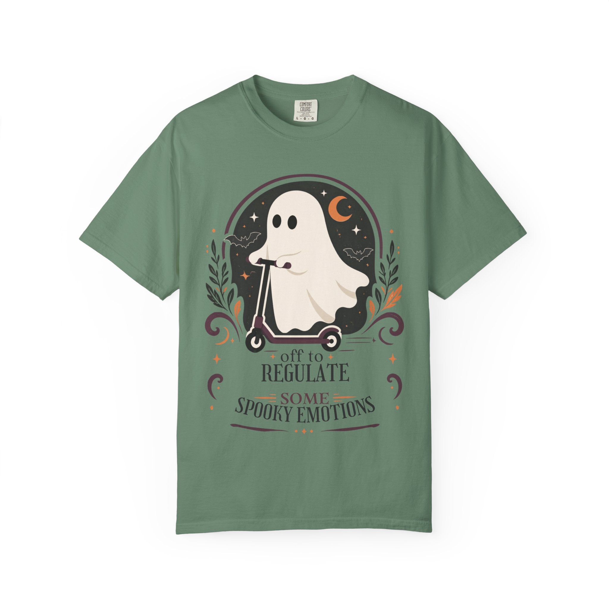 Ghost Scooter T‑Shirt — "Off to Regulate Some Spooky Emotions" Halloween Tee