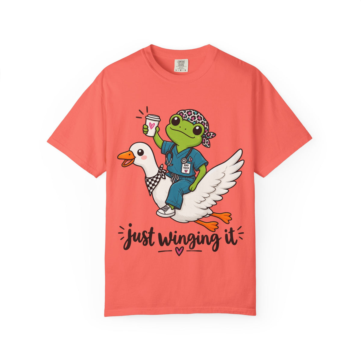 Just Winging It Nurse T-Shirt — Frog Scrub Nurse Riding Goose Graphic Tee