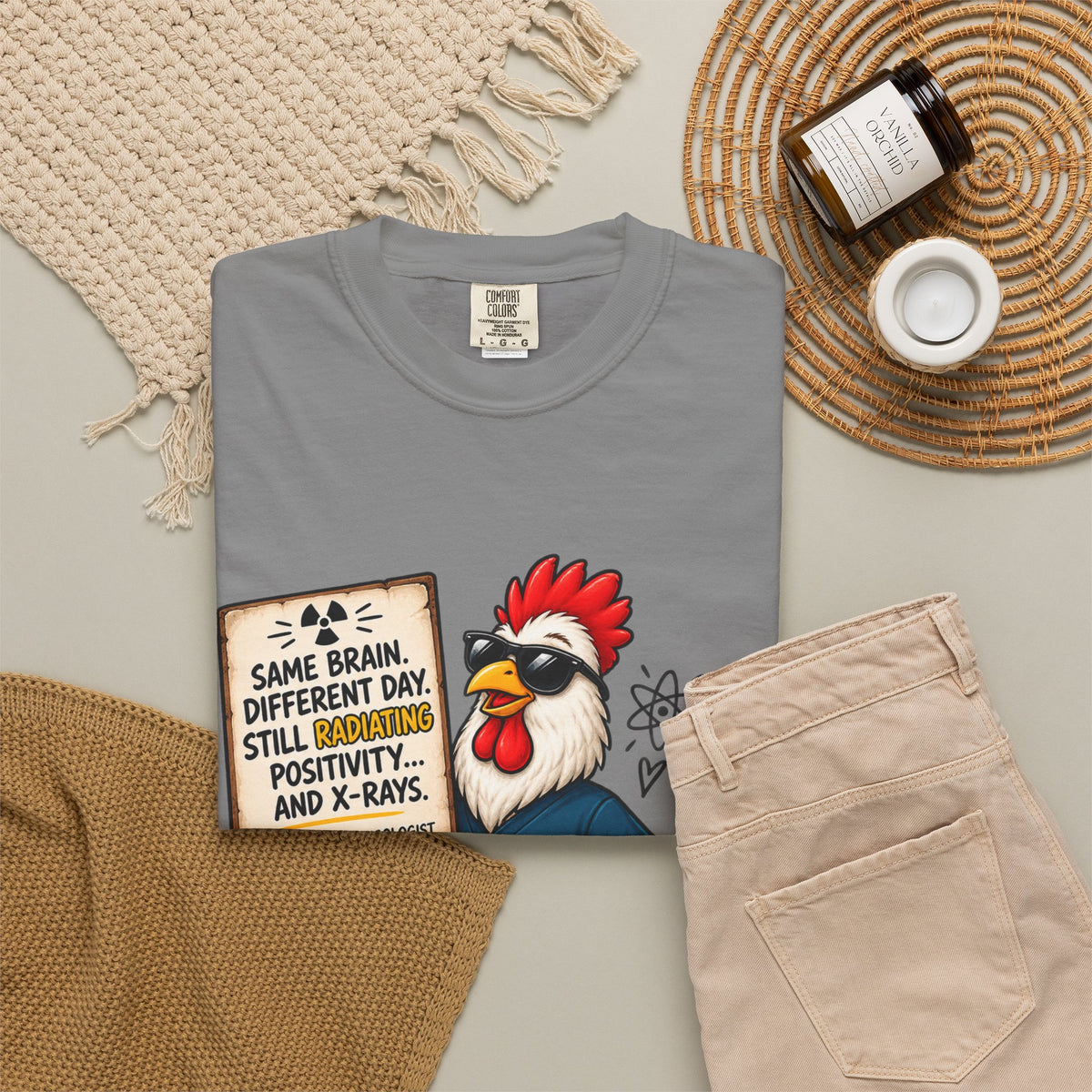 Radiology Rooster T-Shirt — 'Same Brain, Different Day' Medical Tech Tee