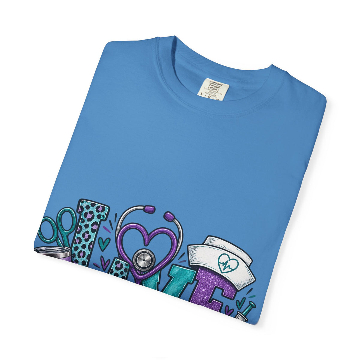 Nurse Love T-Shirt — Medical Hearts, Stethoscope & Scrubs Graphic
