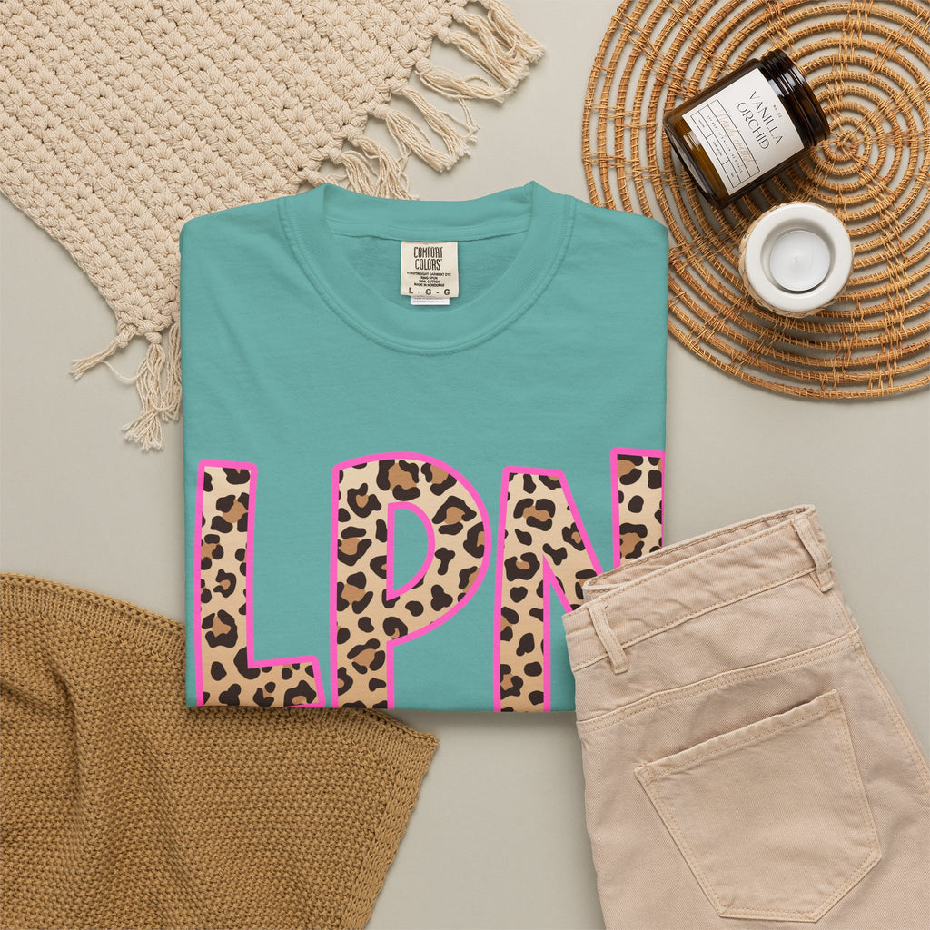 LPN Leopard Print Tee — Pink-Outlined Licensed Practical Nurse T-Shirt