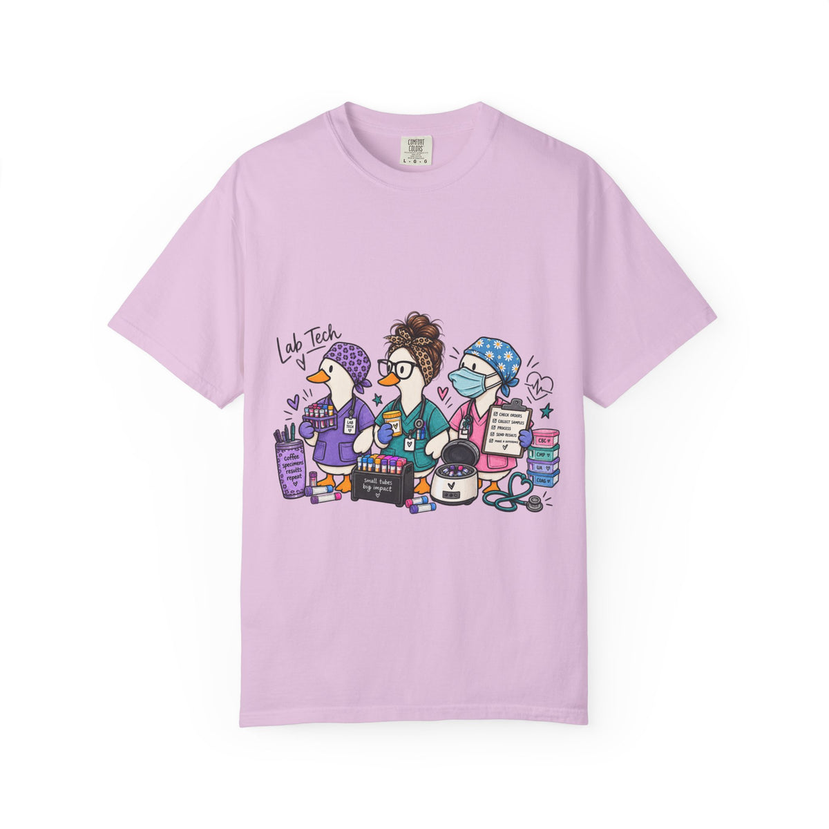 Lab Tech Team T-Shirt — Cute Cartoon Laboratory Scientist Shirt for Medical & Research Staff