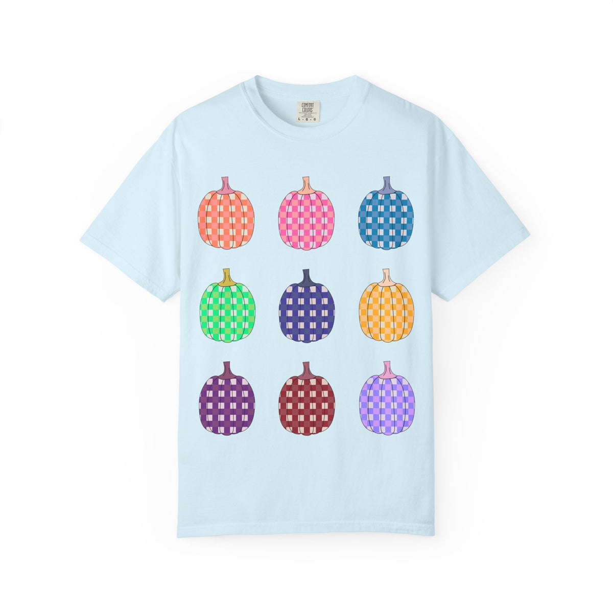 Pumpkin Grid T‑Shirt — Colorful Patterned Pumpkins Tee for Fall & Halloween