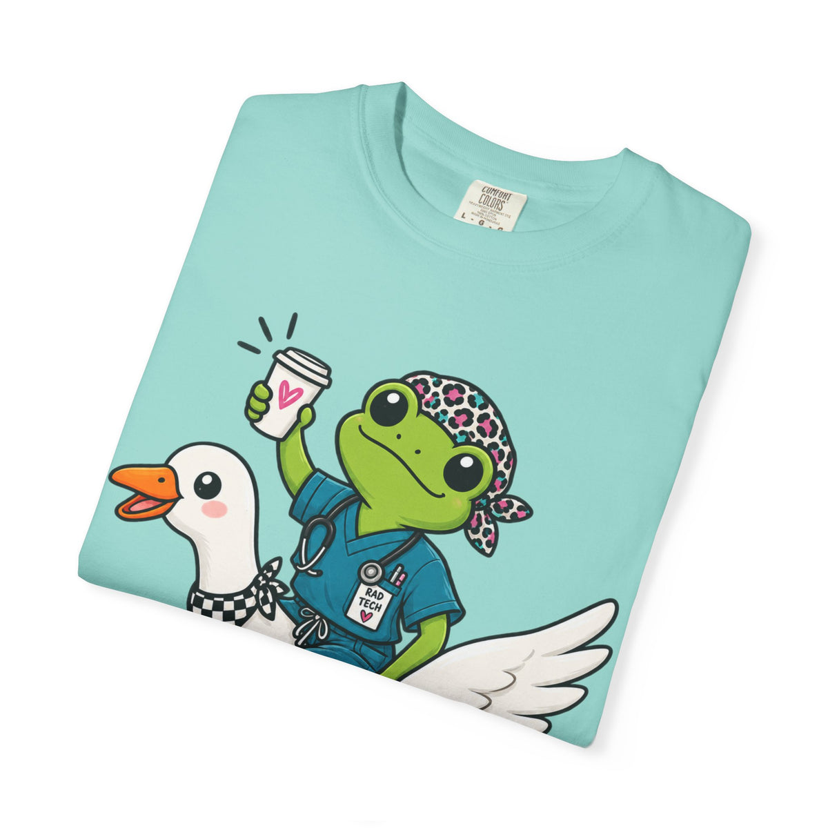 Just Winging It Nurse T-Shirt — Frog Scrub Nurse Riding Goose Graphic Tee