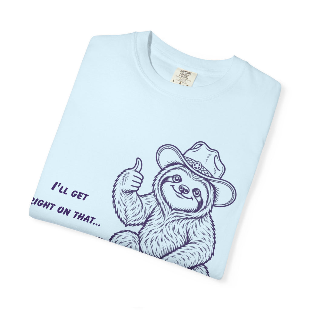 Sloth on Turtle T-Shirt – “I’ll Get Right on That” Vintage Graphic Tee